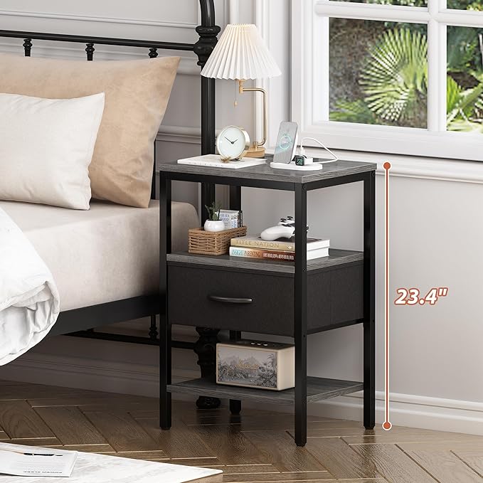 SUPERJARE Nightstand with Charging Station, Bed Side Table with Adjustable - Image 2