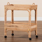 Bali & pari Lombok Modern Bohemian Natural Rattan 2-Tier Wine Cart - Image 9