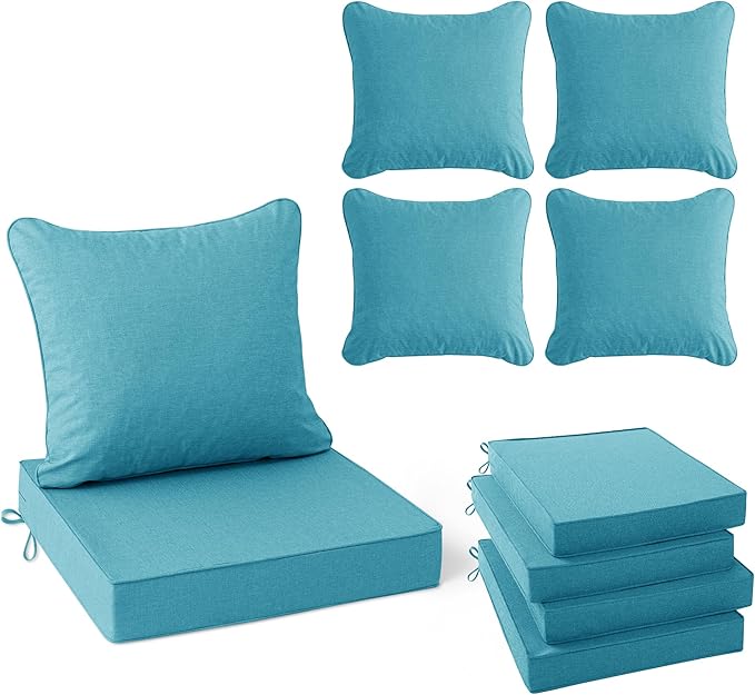 Summsun Faux Linen Outdoor Chair Cushions, Water Resistant Backrest and Seat by SUMMSUN