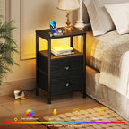 Furologee Nightstands with Charging Station, End Table with LED Lights - Image 5