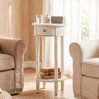 HOMPUS Round End Table with Drawer, Tall end Table with Open Shelf, Farmhouse - Image 7