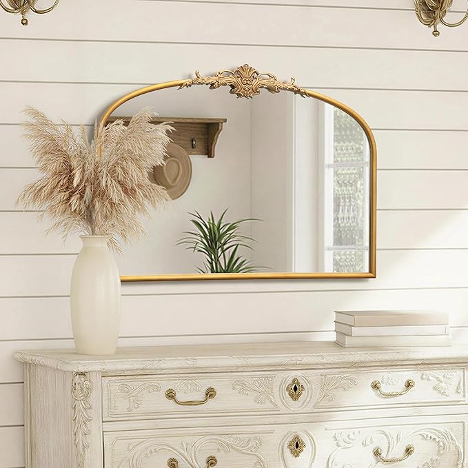 Besdomus Antique Arched Gold Mirror: 32"x24" French Large Gleaming Gold Antique - Image 5