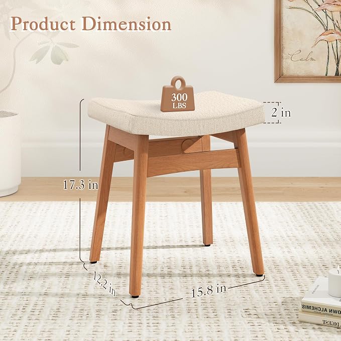 LUE BONA Solid Wood Vanity Bench Stool, 17.3" H Ergonomic Saddle Stool - Image 2