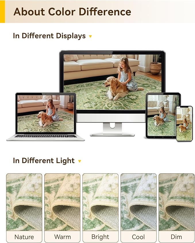 RELEANY Area Rugs Square 10ft Washable Non-Slip, Floral Vintage Distress Print - Image 5
