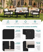 SERWALL 5 Pieces HDPE Outdoor Conversation Sofa Set - Image 4