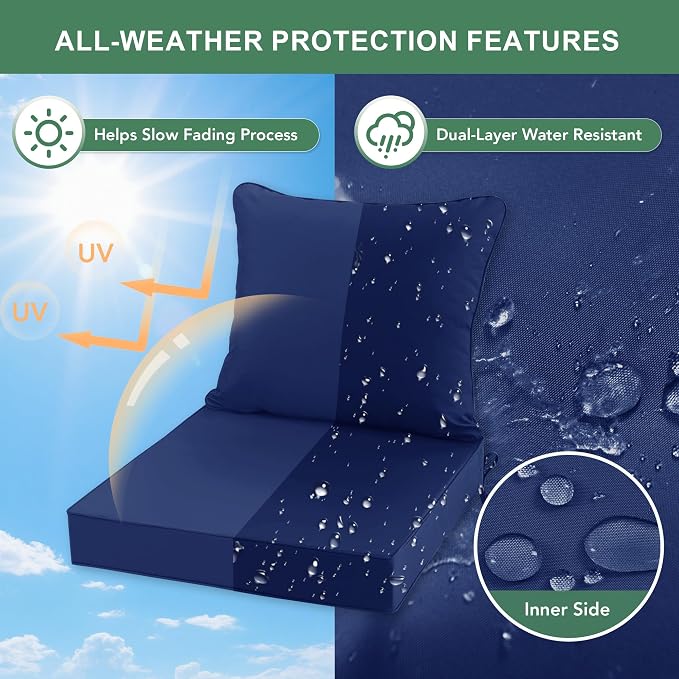 Summsun Outdoor Chair Cushions Set of 4, Waterproof Backrest and Deep Seat - Image 3