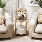 Small Side Table with Storage Basket, Space Saving Round End Table 3-Tier - Image 5