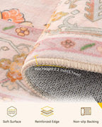 RELEANY Area Rugs Round 5ft Washable Non-Slip, Floral Vintage Distress Print - Image 3