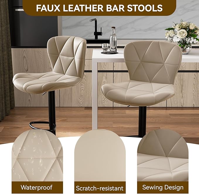 Nalupatio Modern Bar Stools Set of 3, Adjustable Faux Leather Upholstered - Image 4