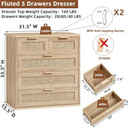 LEYAOYAO Rattan Dresser for Bedroom Set of 2, 33.5" Tall Chest of Drawers - Image 3