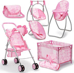 Baby Doll Stroller Bed and Swing Nursery Playset, Baby Doll Accessories by DollsToPlay