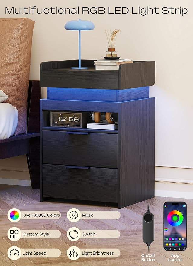 Turosur Nightstands Set of 2, LED Night Stand - Image 4