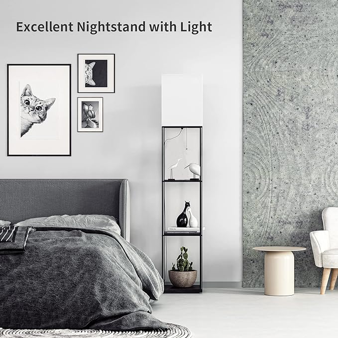 SUNMORY Floor Lamp with Shelves, Modern Square Standing Lamp with 3 Color - Image 5