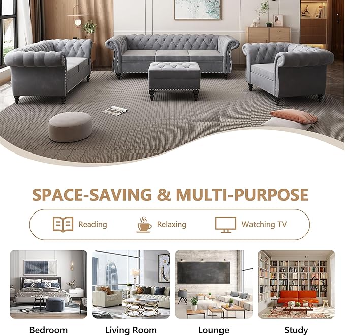 AVZEAR Chesterfield Loveseat, Modern Velvet Sofa Tufted Couch 2 Seater - Image 9