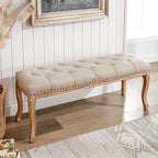 Cozyman Bedroom Bench, French Vintage Tufted Entryway Bench, 45.2" Carving - Image 8