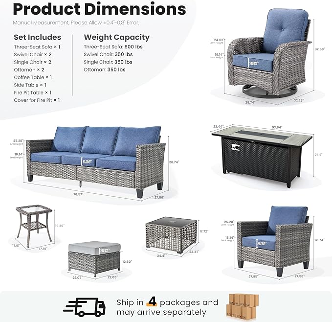 ovios 10 Pieces Patio Furniture Set, Outdoor Wicker Sofa Couch - Image 8