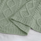 Homiest Cable Knit Throw Blanket and Pillow Set, Sage Green Set of 3, Knitted - Image 8