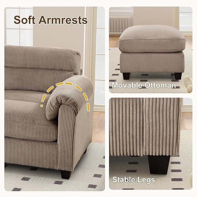 HAOMARKETS Corduroy Sofa Set, Upholstered Loveseat and 3-Seater Couch Set of 2 - Image 5