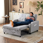 VINGLI Light Grey Futon Sofa Bed Convertible Loveseat Sleeper Couch, Faux - Image 2