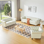 ORRD 2 Piece Living Room Set, Chesterfield Faux Leather Sofa Loveseat Couch - Image 8