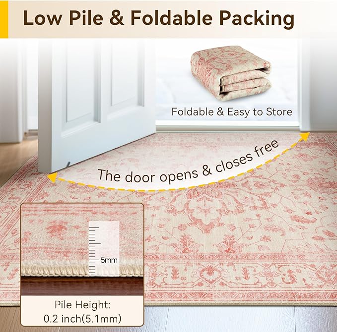 RELEANY Area Rugs 3'x5' Washable Non-Slip, Floral Vintage Distress Print - Image 3