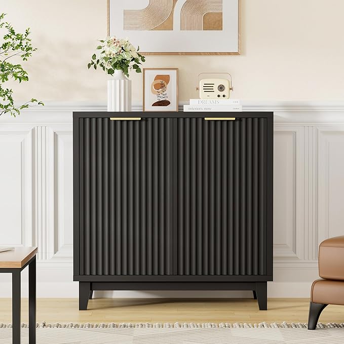 Fluted Cabinet with Storage, 2 Doors Sideboard Buffet, Mid Century Modern by FiveWillowise
