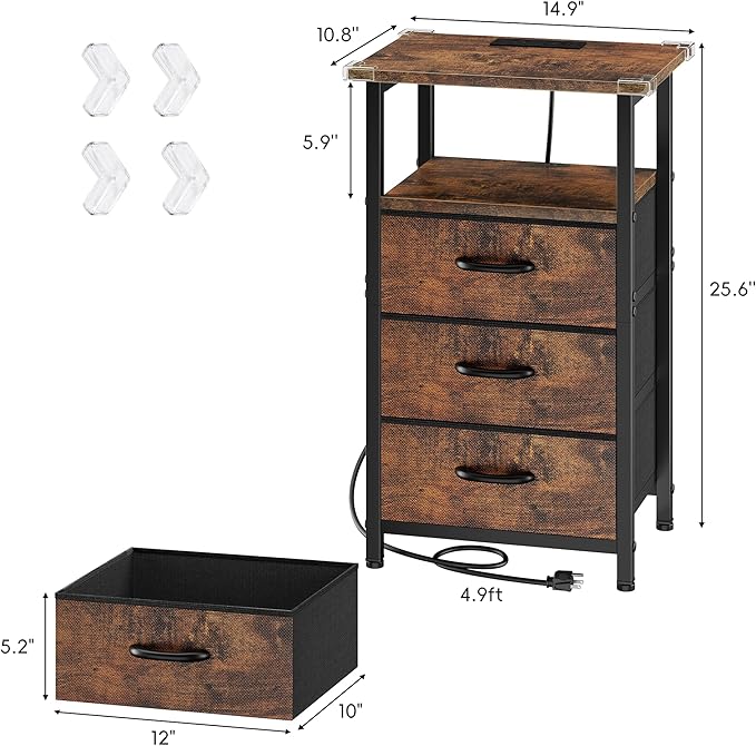 Vagusicc Night Stand with Charging Station, LED Nightstand - Image 3