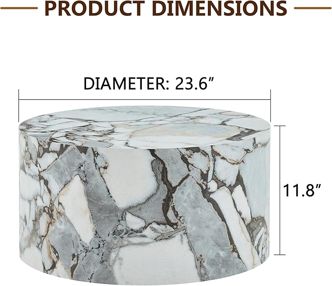 Round Coffee Table, 23.6" Modern Faux Marble Drum Coffee Table, Round Accent - Image 2