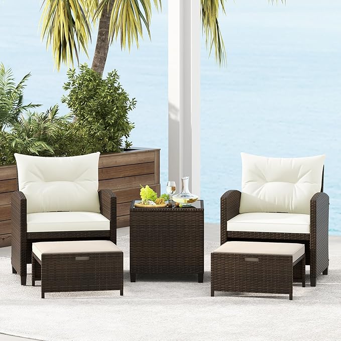 Tangkula 5 Pieces Patio Conversation Set, PE Wicker Outdoor Furniture Set - Image 3