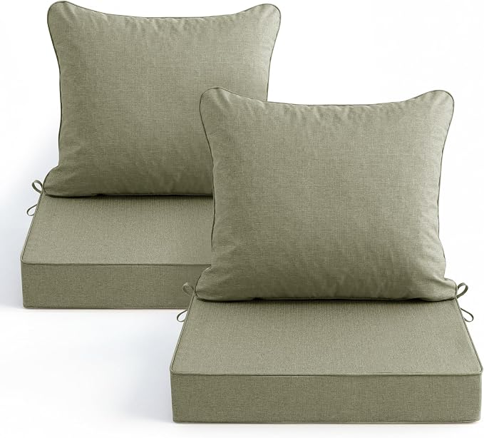 Summsun Water Resistant Outdoor Chair Cushions, Faux Linen Backrest and Deep by SUMMSUN