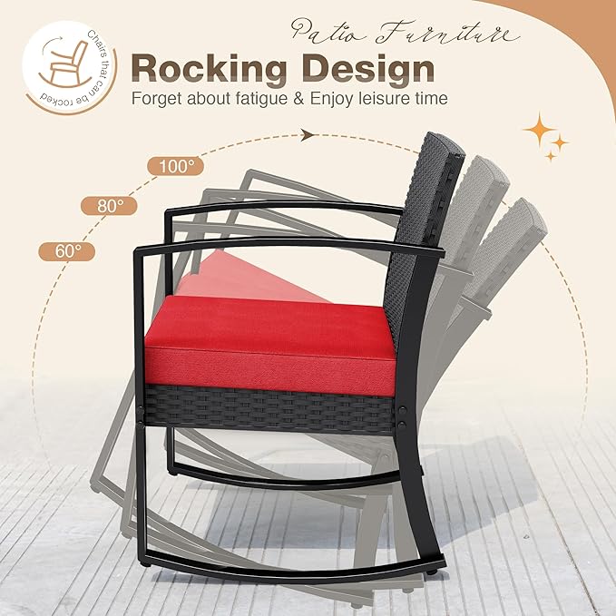 Greesum 3 Piece Patio Furniture Set, All-Weather Imitation Rattan Conversation - Image 2