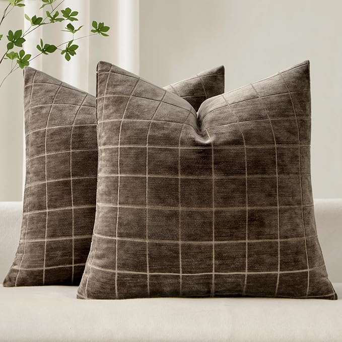MIULEE Decorative Chenille Check Throw Pillow Covers Vintage Plaid Couch by MIULEE