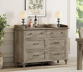 WAMPAT 6 Drawers Dresser for Bedroom, Farmhouse Wooden Chest of Drawers Baby by WAMPAT
