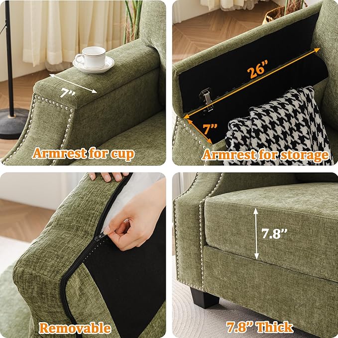 Oversized Accent Chair with Seat Storage, Comfy Living Room Chairs with Armrest - Image 6