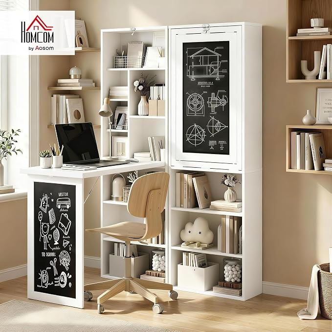 HOMCOM Foldable Convertible Writing Table, Wall Mounted Space-Saving Computer - Image 2