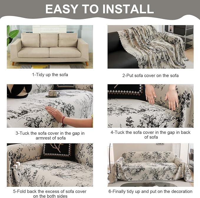 VClife Floral Couch Cover Vintage Rustic Creamy White Sofa Cover - Image 8