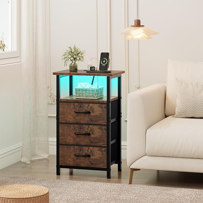 Vagusicc Night Stand with Charging Station, LED Nightstand - Image 2