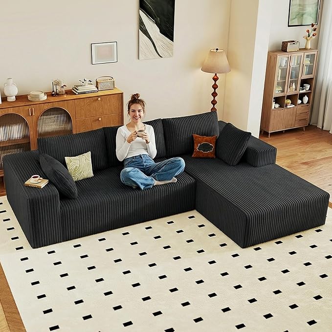 95" Cloud Sectional Couch with L-Shape Chaise, Modular Comfy Sofa Chaise Longue by ODUWA