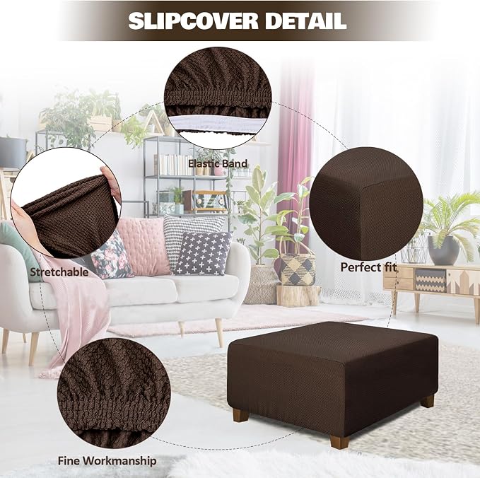 NeColorLife Square Ottoman Cover Jacquard Fabric Slipcover Thick Stretchable - Image 2