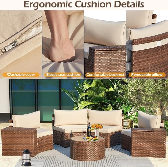 ECOTOUGE 8-Piece Half-Moon Curved Patio Furniture Set - Image 5