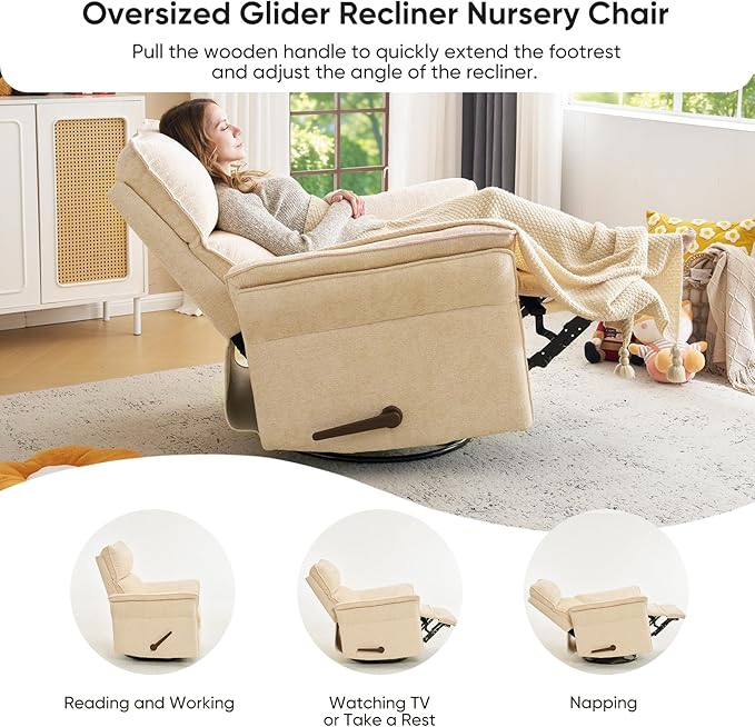 Rocking Chair Nursery with Adjustable Headrest, Manual Swivel Rocker Recliner - Image 5