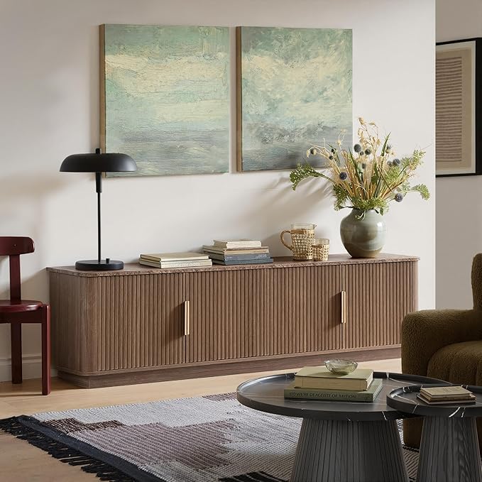 win2win 67" TV Stand for 80 Inch TV, Mid Century Modern Fluted Entertainment - Image 6
