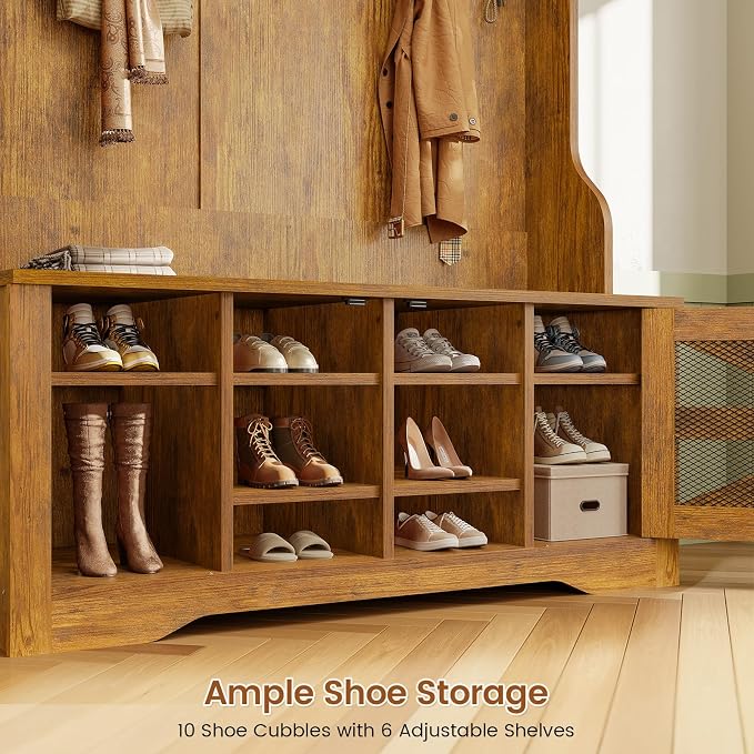 Itaar Hall Tree with Bench and Shoe Storage, 5-in-1 Entryway Bench with Coat - Image 5