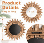 Emfogo Wall Mirror 12 inch Rustic Wood Sunburst Boho Mirror Wall Decor Home - Image 4