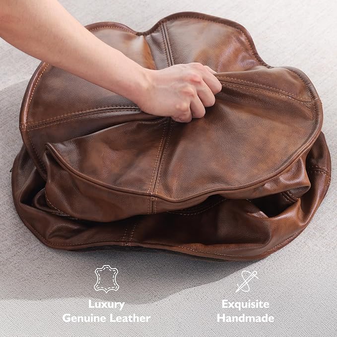 Leather Ottoman, Handmade Stuffed Square Ottoman, Genuine Leather Pouf - Image 7