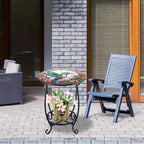Cinnvoice Outdoor Side Table Round Small Mosaic Patio Accent Indoor End Plant - Image 6