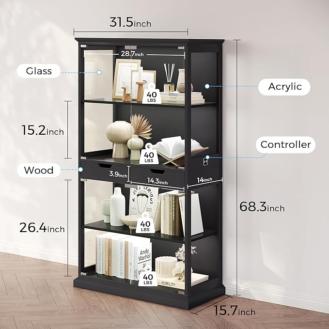 Jocoevol Display Cabinet with 4 Glass Doors, 4-Tier Modern Glass Display Case - Image 2