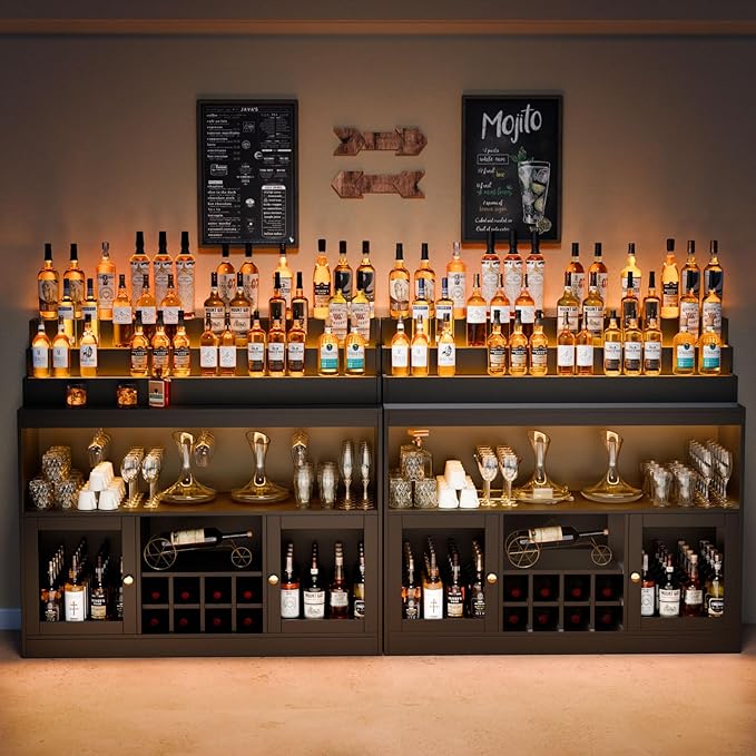Loomie Wine Bar Cabinet with LED Lighted Liquor Bottle Display Shelf, Liquor - Image 3