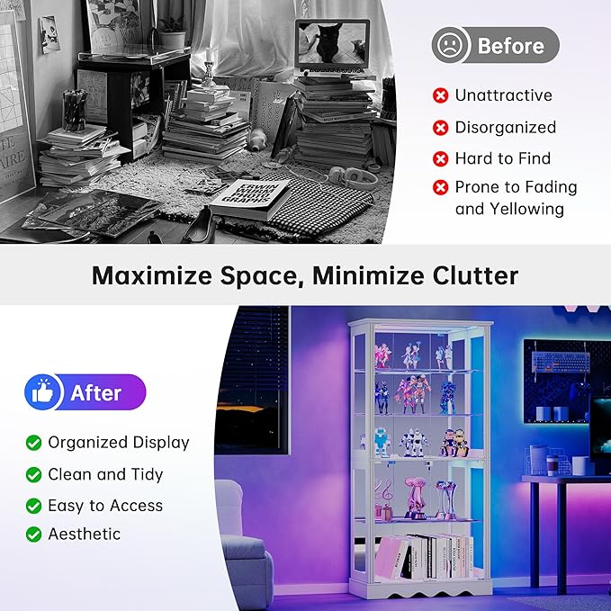 Dystler Display Cabinet with Glass Doors, LED Display Case with Removable Shelf - Image 6