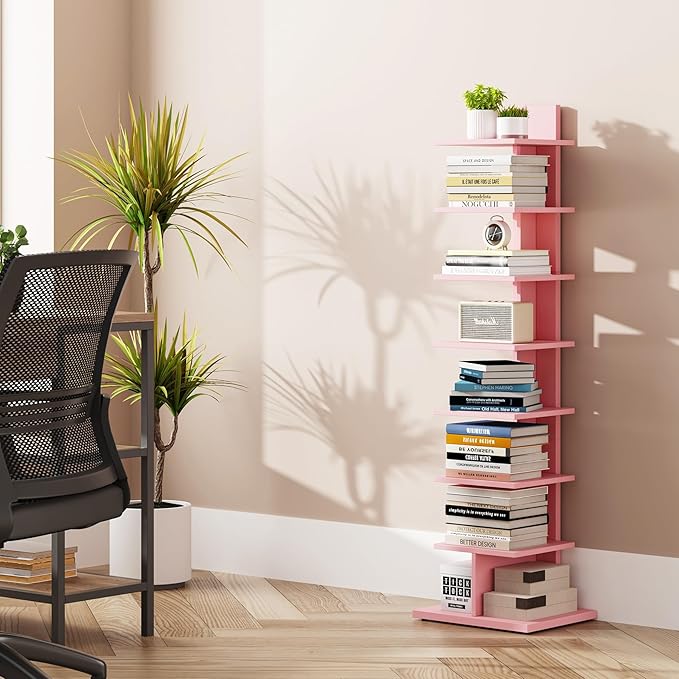 TUTOTAK Bookshelf, 8-Tier Bookcase, Narrow Spine Book Shelf - Image 6